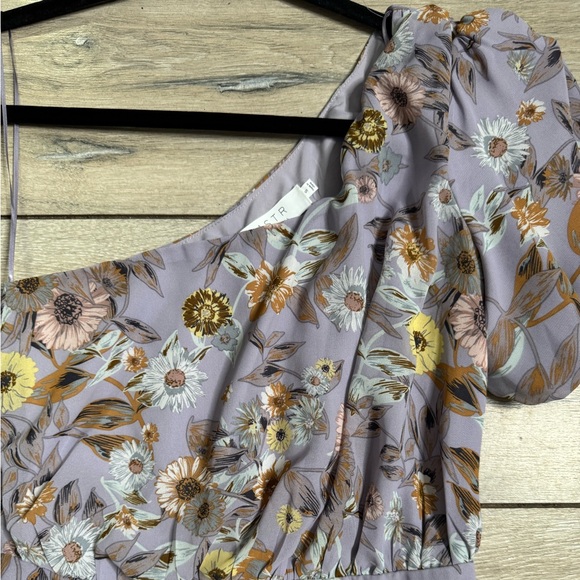 Astr women's S purple one shoulder puff sleeve floral mini dress whimsical girly - Picture 6 of 7